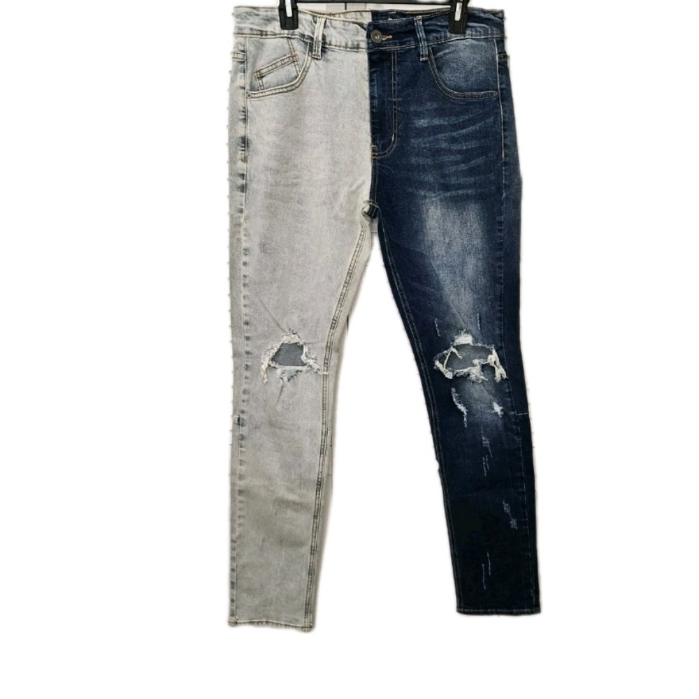 Distressed two tone straight-leg skinny jeans ripped Men's Size 34 NEW